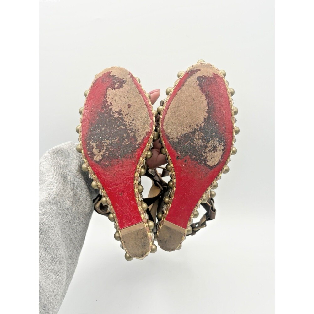 Christian Louboutin Cataconico 120 Brown Leather Wedge Espadrilles Size EU 38 - Picture 10 of 13